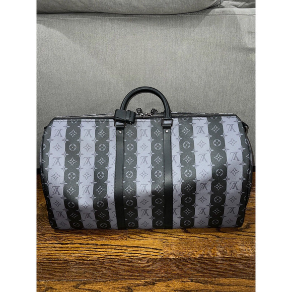 Louis Vuitton Keepall Bandouliere 55 Nigo Black Stripe Monogram Heart Travel Bag - Picture 8 of 12